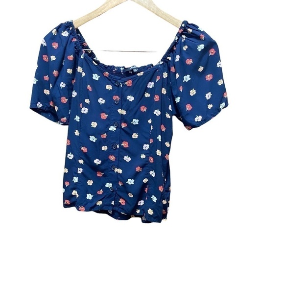 - Madewell Blue Top With Floral Print - Picture 1 of 5